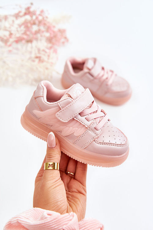 Buty Sportowe Dziecięce Skórzane Rzep Różowe Angel