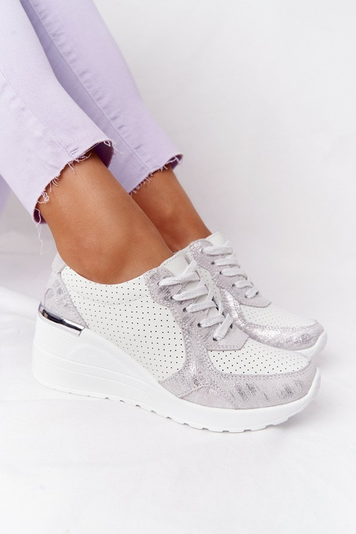 Leather Wedge Sneakers S.Barski White-Silver