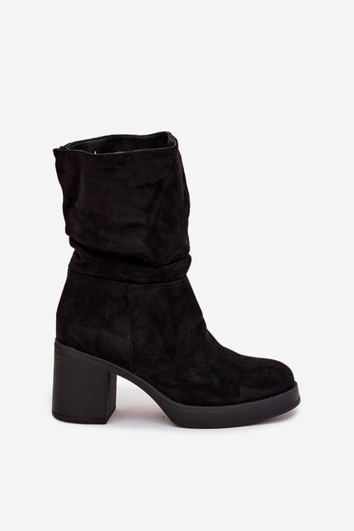 Women's Booties With Gathering On The Block Heel Warm Black Amoria