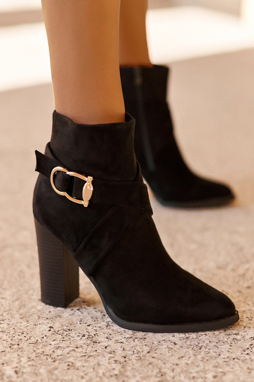 Leather Ankle Boots With Buckle On Heel Black Eftane