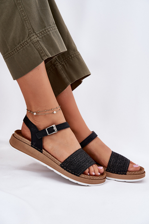 Women's sandals with weaving on strap Black Inblu GS000050