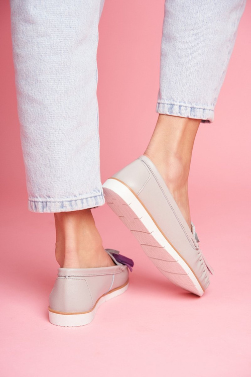 Women's Leather Moccasins Grey Bebbo