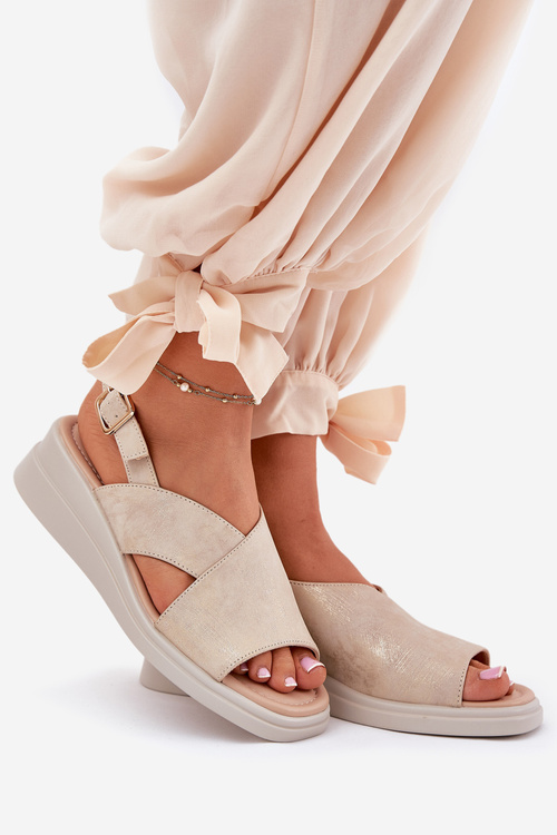 Ladies Wedge Sandals Made Of Eco Leather Golden Quilara