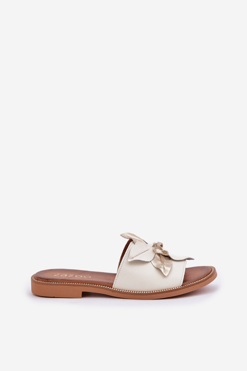 Klapki Skóra Naturalna Ozdoba Białe Zazoo 3667