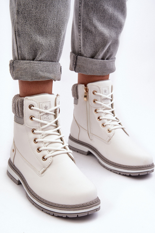 Trapery Damskie Skóra Ocieplane Białe Katalis 23BT26-6510