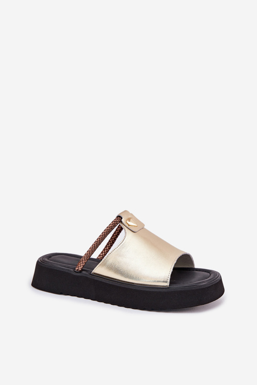 Women's leather sandals on platform with decorative strap D&A MK51-475 Gold