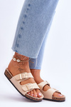 Women's Sandals On Cork Platform With Stripes Beige Doretta