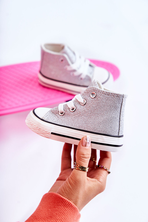 Trampki Dziecięce Wysokie Srebrne Catrina