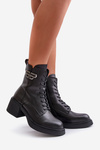 Women's Ankle Boots On Chunky Heels Insulated Made Of Natural Leather Black Vinceza 66682