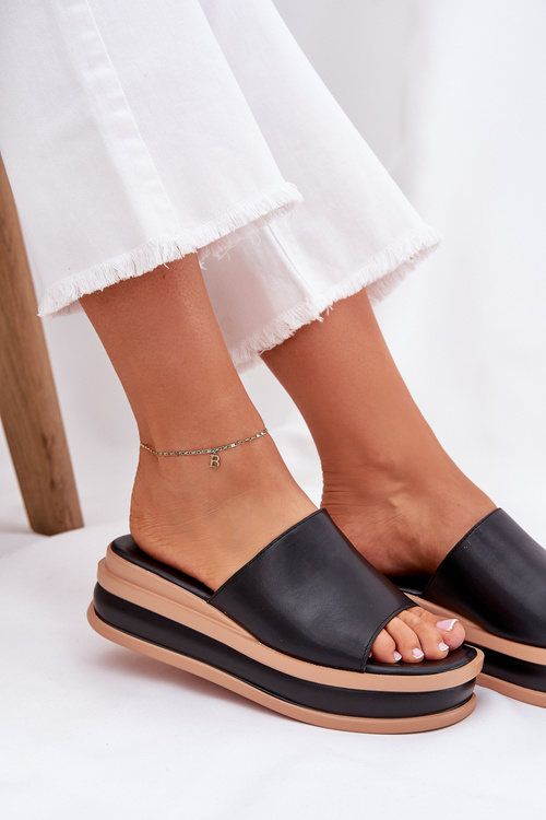 Classic Ladies Slippers On Platform And Wedge Black Florenis