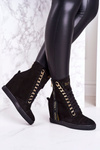 Damskie Zamszowe Sneakersy Z Tasiemką BOOCI 2222/543/z Czarne