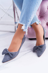 LU BOO Grey Moments Ballerinas with Detachable Bow