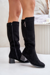 Knee High Heeled Boots Made of Eco Suede Black Izanae