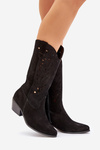 Suede Boots With Cutout Shaft Black Zazoo 3609