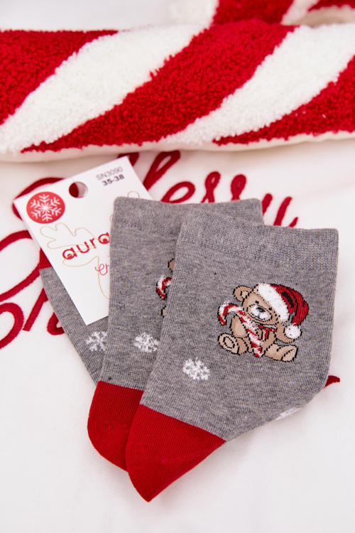 Women's Christmas Socks Snowflakes Bear In Santa Hat Dark Gray