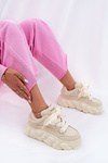 Ladies Leather Sneakers On A Massive Platform GOE RR2N4043 Beige