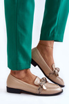 Women's Leather Loafers With Bow Beige Dayes