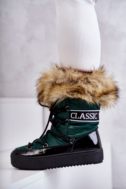 Women's Lace-up Snow Boots Green Santero