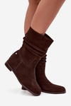 Leather Suede Women's Boots with Ruching Insulation Maciejka K7211-02 Chocolate