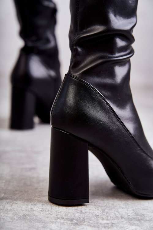 Leather High Heel Boots Black Casto