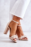 Leather Sandals On Heel Beige Henriett
