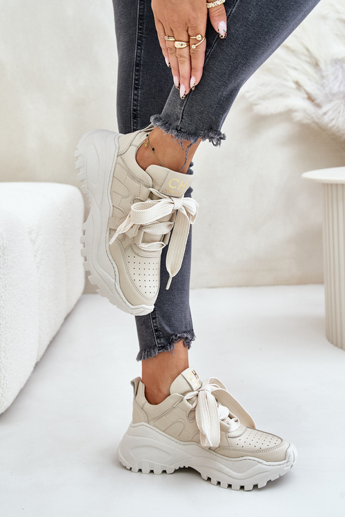 Women's Leather Sneakers Beige CheBello 4583