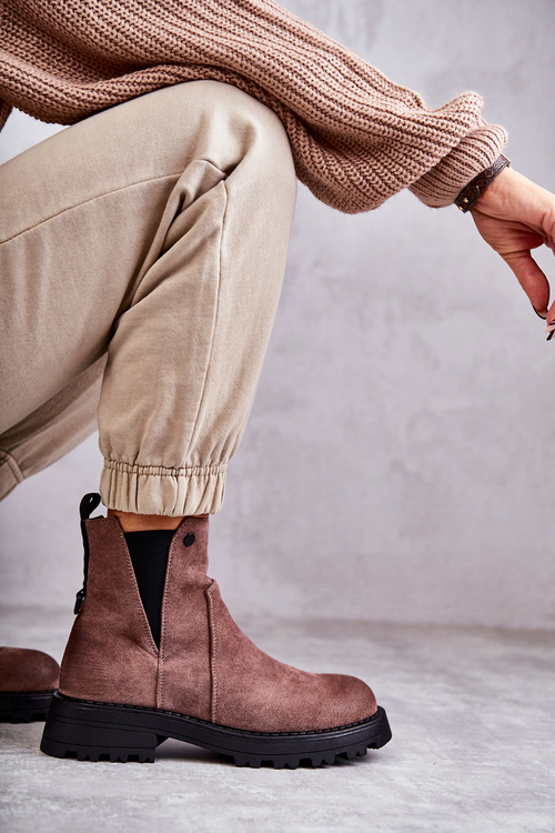 Suede Warm Boots On A Flat Heel Bright brown Salome