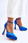 Fashionable Pumps On A Wide High Heel Blue Madness