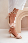 Stiletto Sandals With Feathers Beige Emilettra