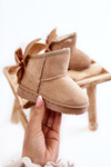 Girls' Warm Snow Boots With Bows Beige Meriva