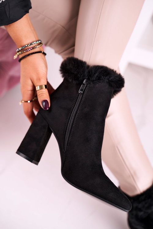 Women’s Ankle Boots With Fur Suede Black Sophie
