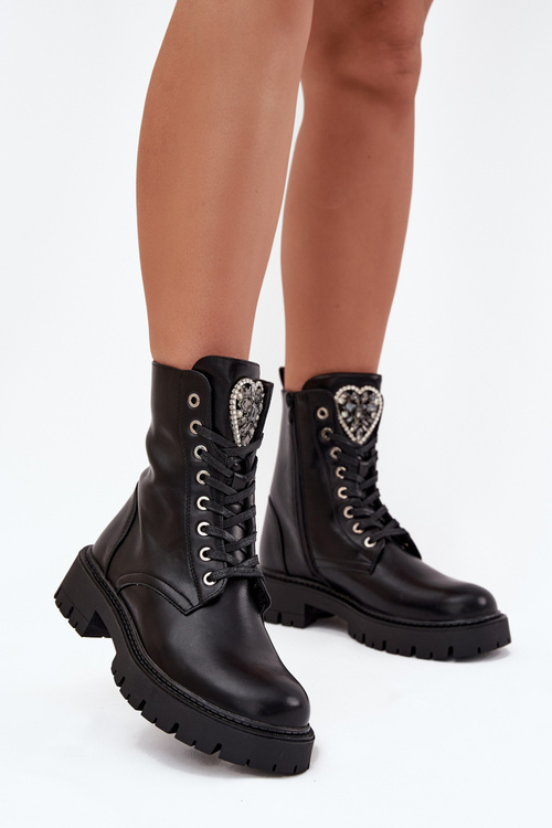 Boots Workers With Jewelry Decoration Insulated Eco Leather Black Miryssa