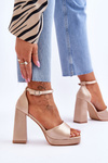 Satin Sandals On Chunky Heels Beige Eternity