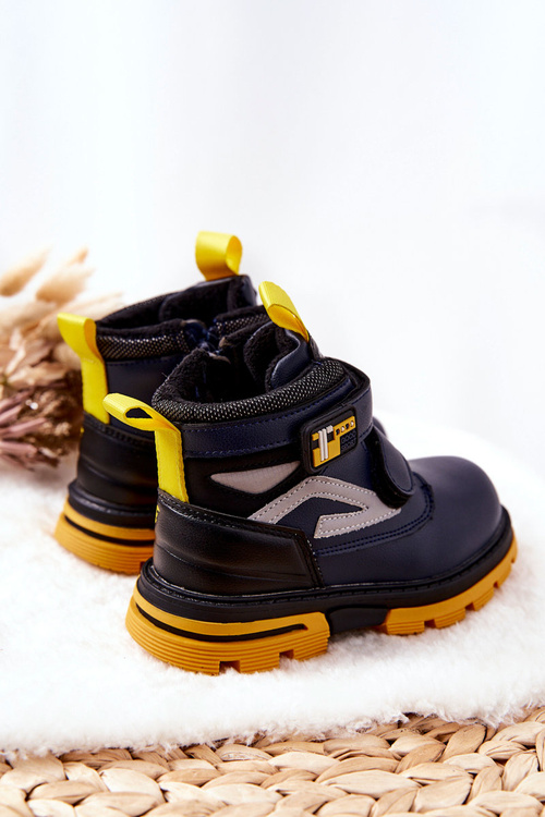 Children's Velcro Insulated Boots Navy Blue Fruzio