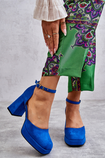 Suede Chunky Heels Platform Pumps Blue Diame