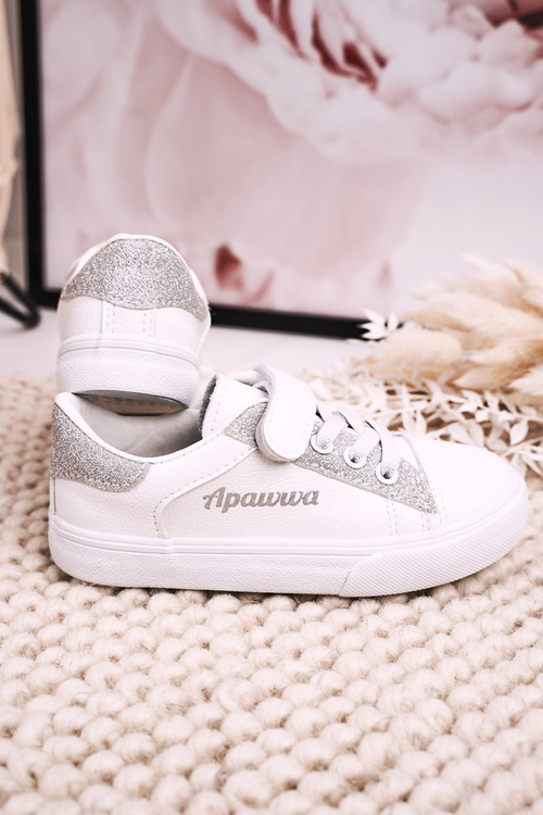 Children's Sneakers With Glitter White Silver Camila