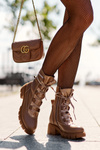 Leather Women's Boots with Lacing Beige Doreli