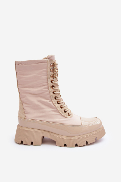 Women's Insulated Ankle Boots on Flat Heel Beige Saranema