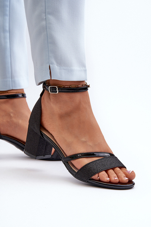 Black Low Heel Women's Glitter Sandals Ploemis