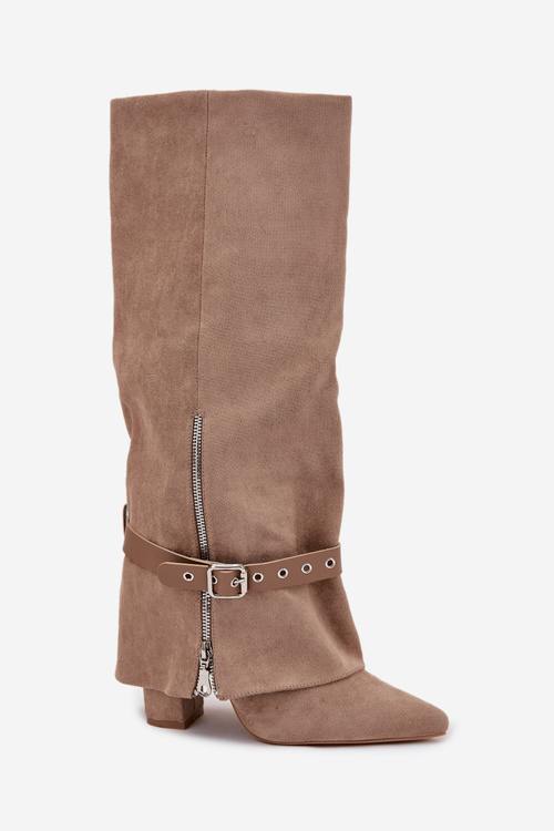 Women's Slip-On Boots On Heel With Decorative Strap Beige Jolivine