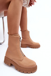 Leather Ankle Boots With Zipper Flat Heel Camel Vimal 