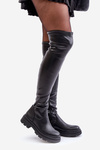 Eco Leather Knee High Boots With Flat Heel Black Santira