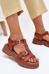 Eco Leather Sandals Women With Buckles Camel Mireza