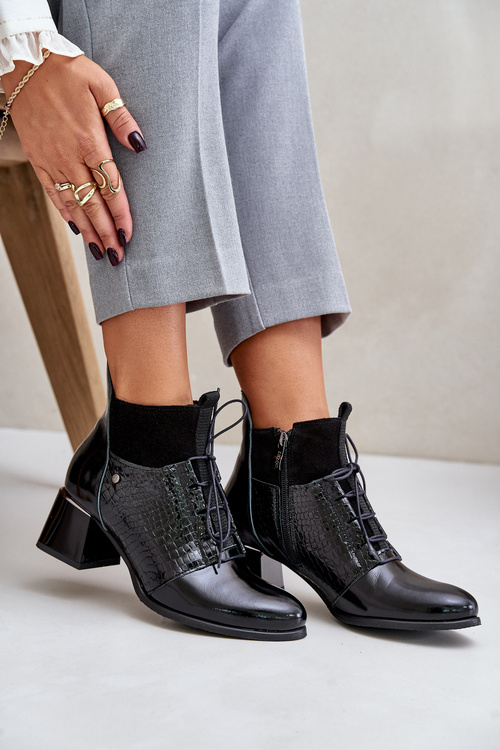 Zazoo 60503 Leather Heeled Ankle Boots Insulated Black