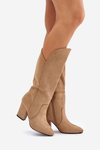 Knee High Block Heel Boots Made Of Eco Suede Beige Clorira