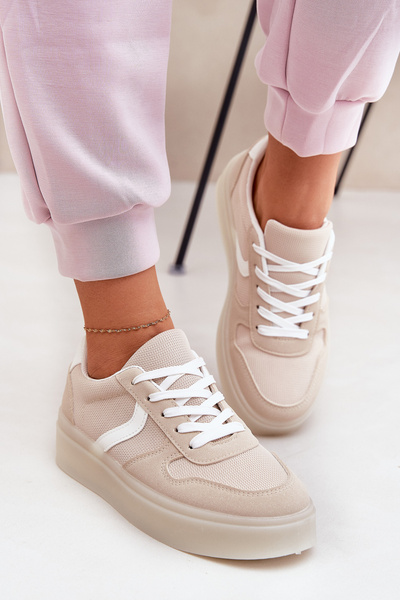 Sneakersy Damskie Niskie Na Platformie Beżowe Telmira