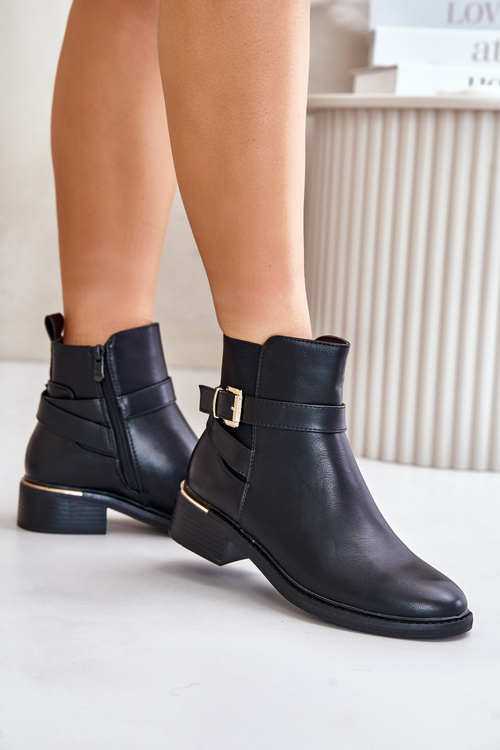 Women's Ankle Boots Low Heel Eco Leather Black Zinlora