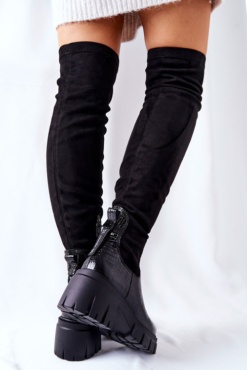 Skórzane Kozaki Maciejka Krokodyl Czarne 05260-01