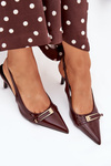 Lacquered High Heel Pumps With Golden Buckle Chocolate Vivae