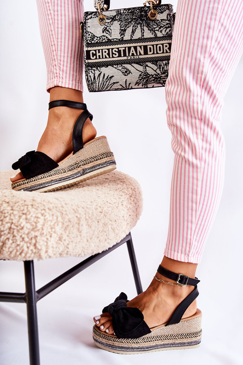 Sandals Suede Wedge Black Natina